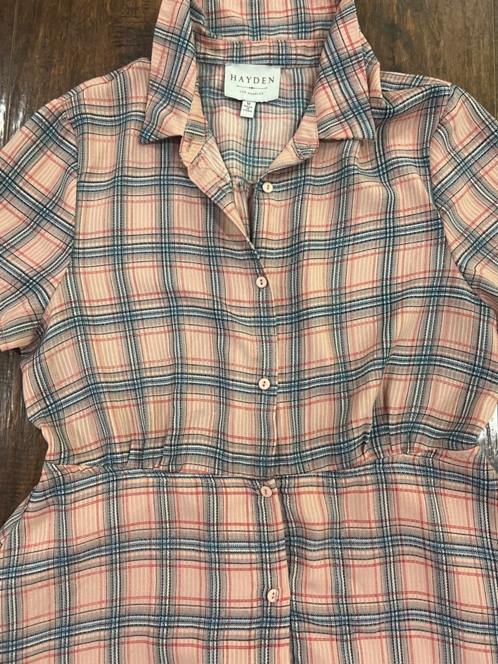 Hayden Pink and Navy Plaid Button-Front Shirt Dress